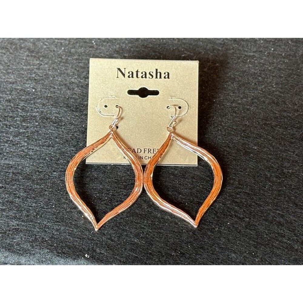Rose Gold Tone Open Leaf Dangle Hoop Earrings Boho Lightweight NWT New Jewelry